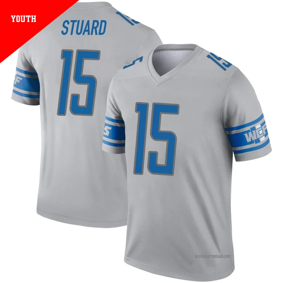 Youth Grant Stuard ＃15 Detroit Lions Gray Legend Inverted Jersey
