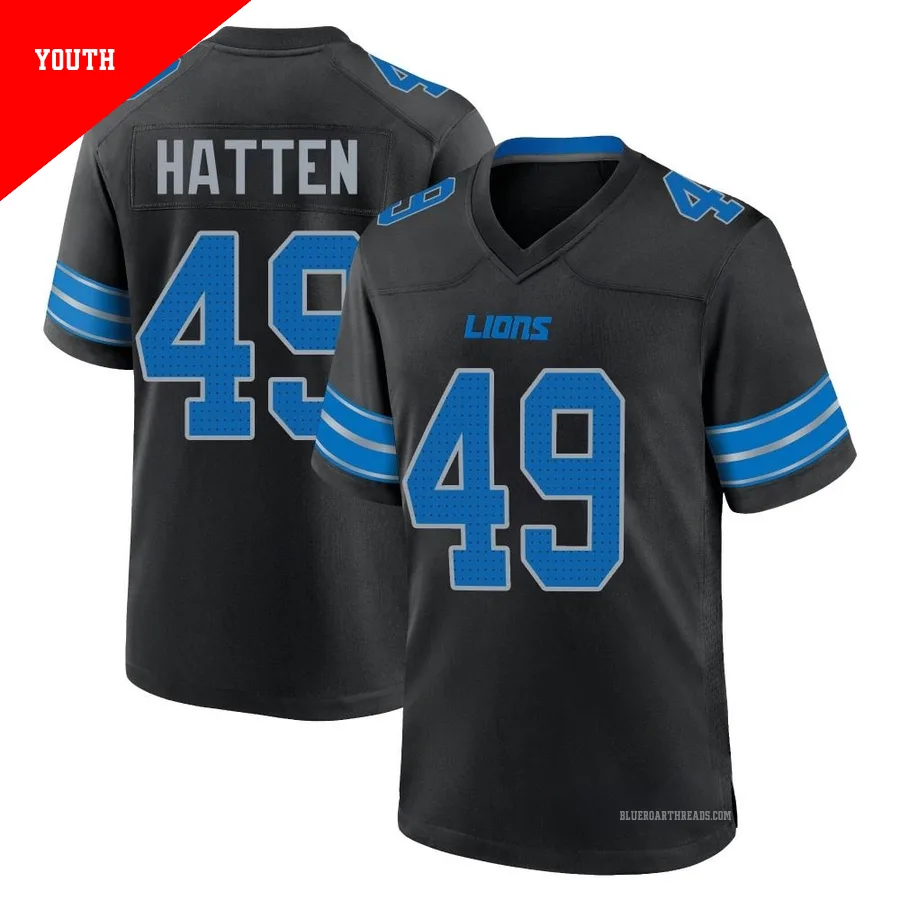 Youth Hogan Hatten ＃49 Detroit Lions Black Game Alternate 2nd Jersey