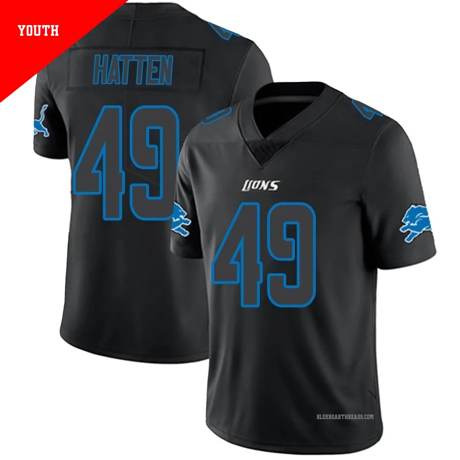 Youth Hogan Hatten ＃49 Detroit Lions Black Impact Limited Jersey
