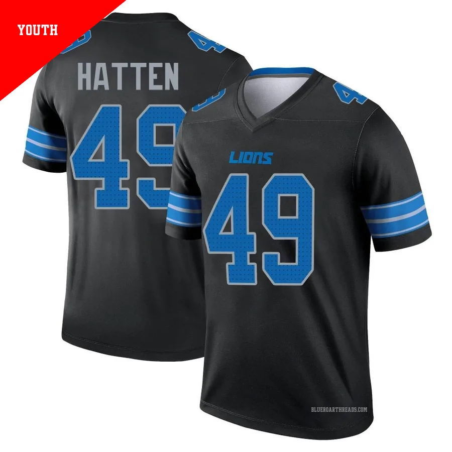 Youth Hogan Hatten ＃49 Detroit Lions Black Legend Jersey