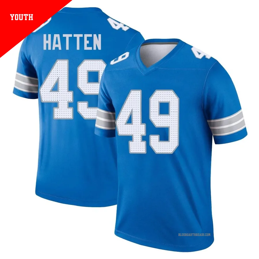 Youth Hogan Hatten ＃49 Detroit Lions Blue Legend 2nd Jersey