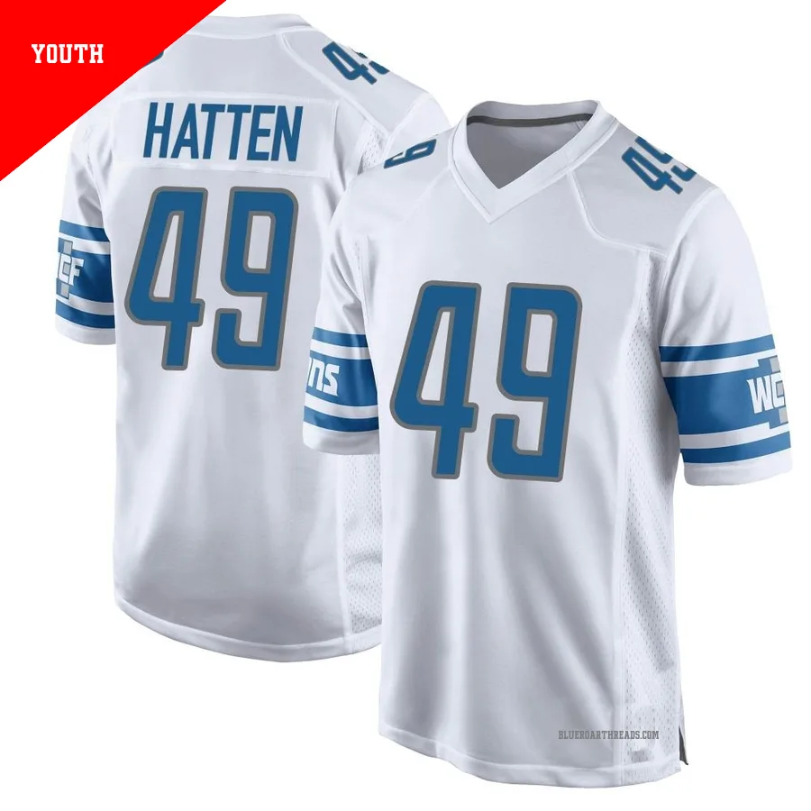 Youth Hogan Hatten ＃49 Detroit Lions White Game Jersey
