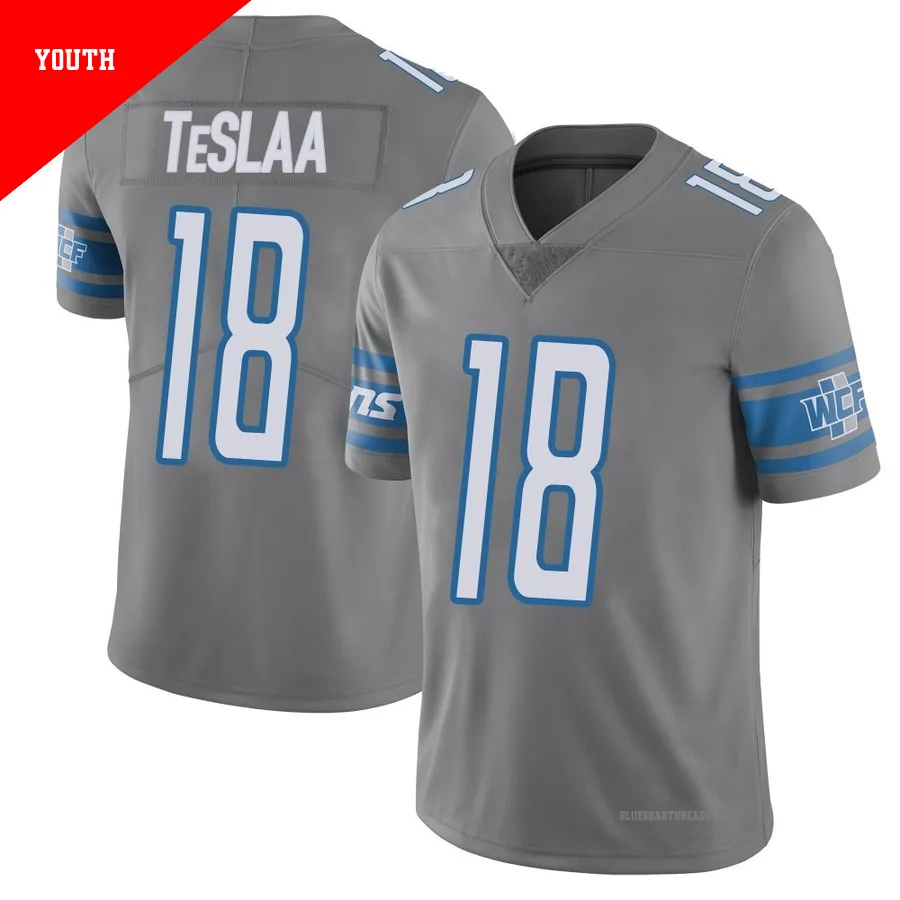 Youth Isaac TeSlaa ＃18 Detroit Lions Limited Color Rush Steel Vapor Untouchable Jersey