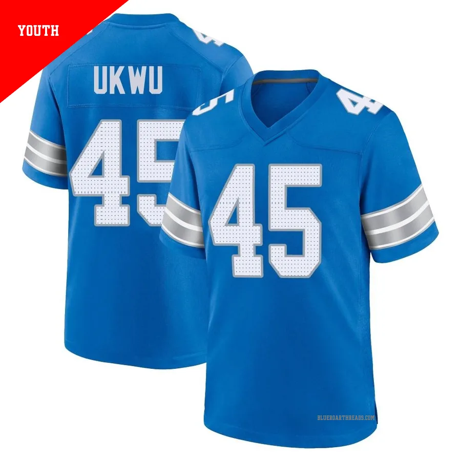 Youth Isaac Ukwu ＃45 Detroit Lions Blue Game 2nd Jersey