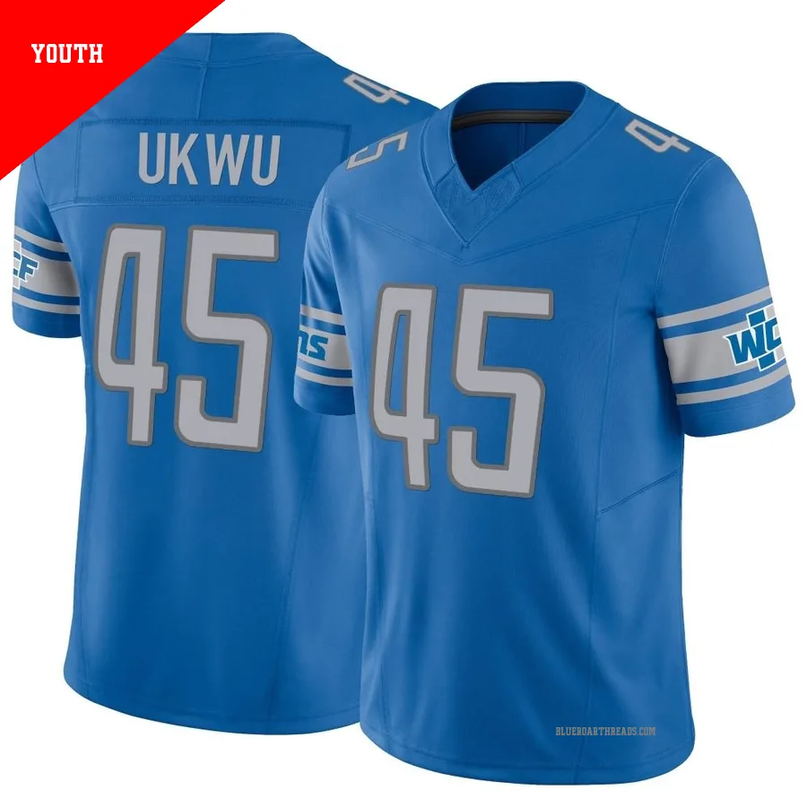 Youth Isaac Ukwu ＃45 Detroit Lions Blue Limited Vapor F.U.S.E. Jersey