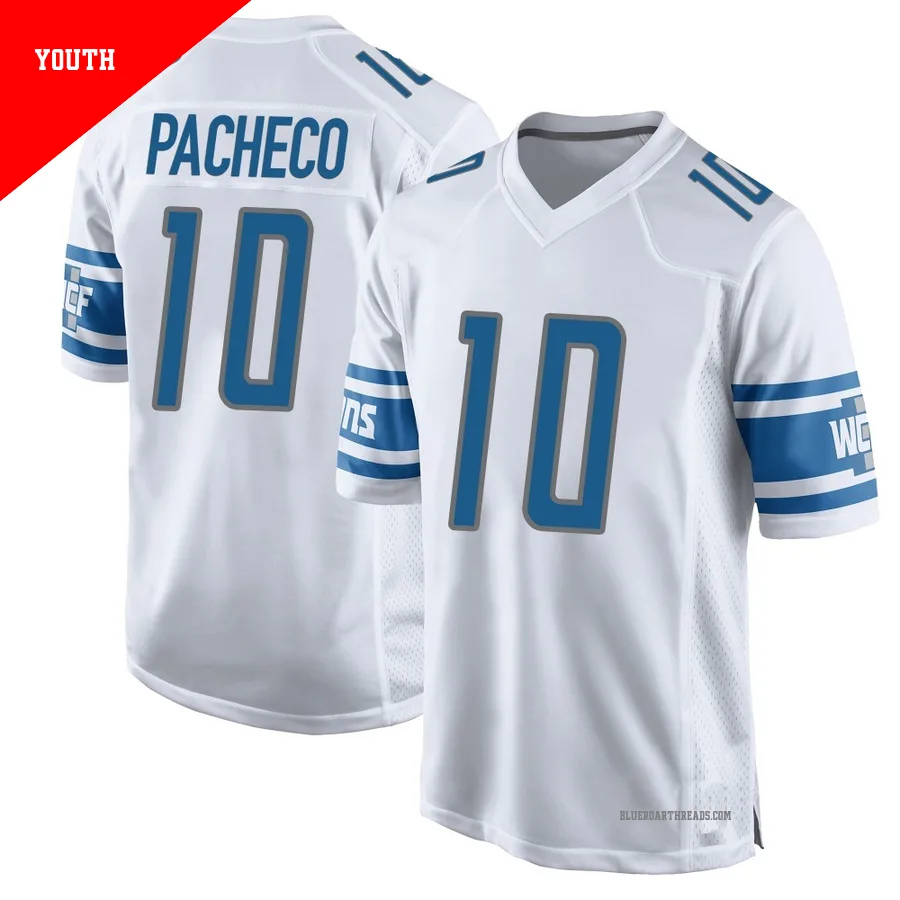 Youth Isiah Pacheco ＃10 Detroit Lions White Game Jersey