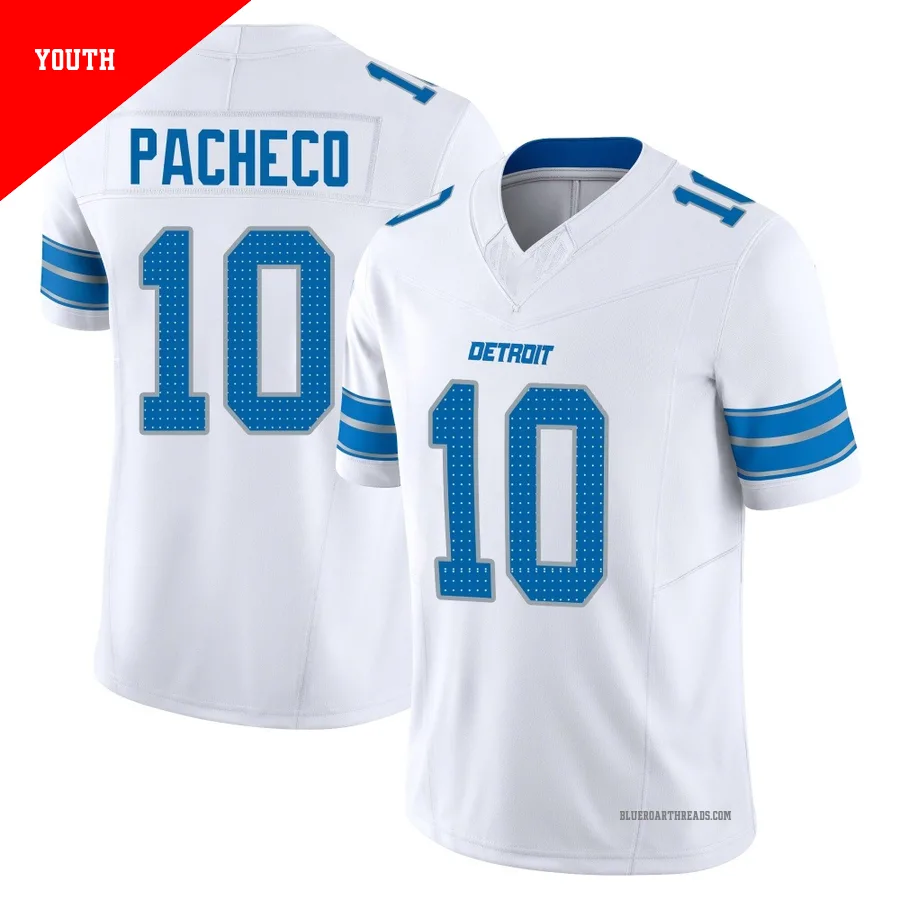 Youth Isiah Pacheco ＃10 Detroit Lions White Limited Vapor F.U.S.E. 2nd Jersey