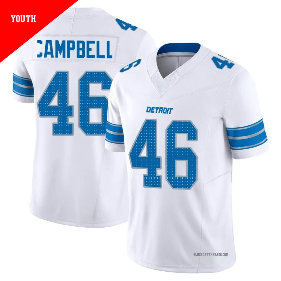 Youth Jack Campbell ＃46 Detroit Lions White Limited Vapor F.U.S.E. 2nd Jersey