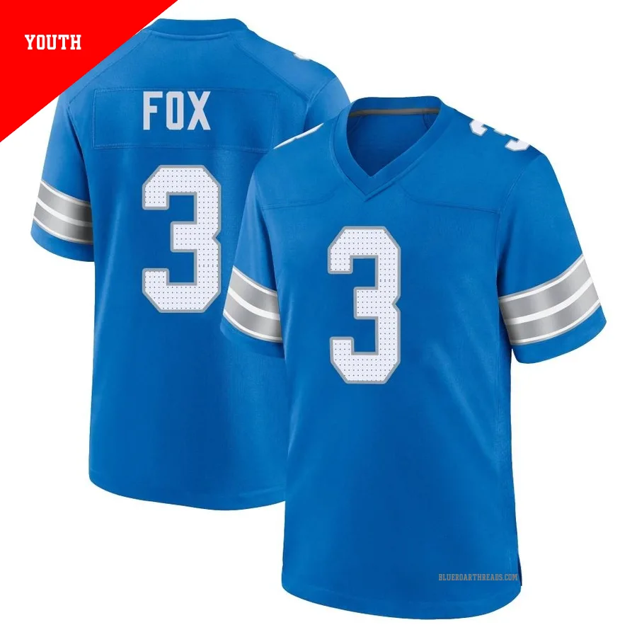 Youth Jack Fox ＃3 Detroit Lions Blue Game 2nd Jersey