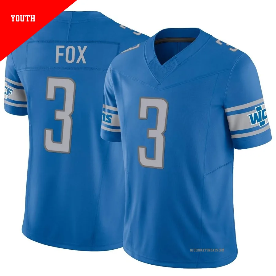 Youth Jack Fox ＃3 Detroit Lions Blue Limited Vapor F.U.S.E. Jersey