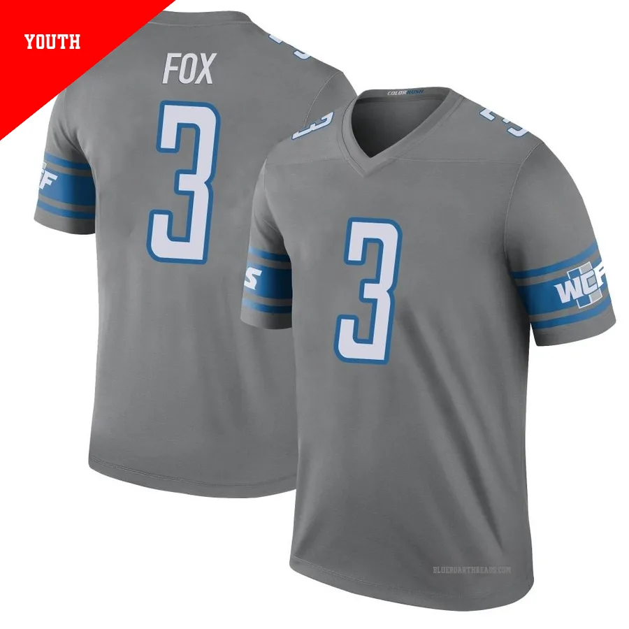 Youth Jack Fox ＃3 Detroit Lions Legend Color Rush Steel Jersey