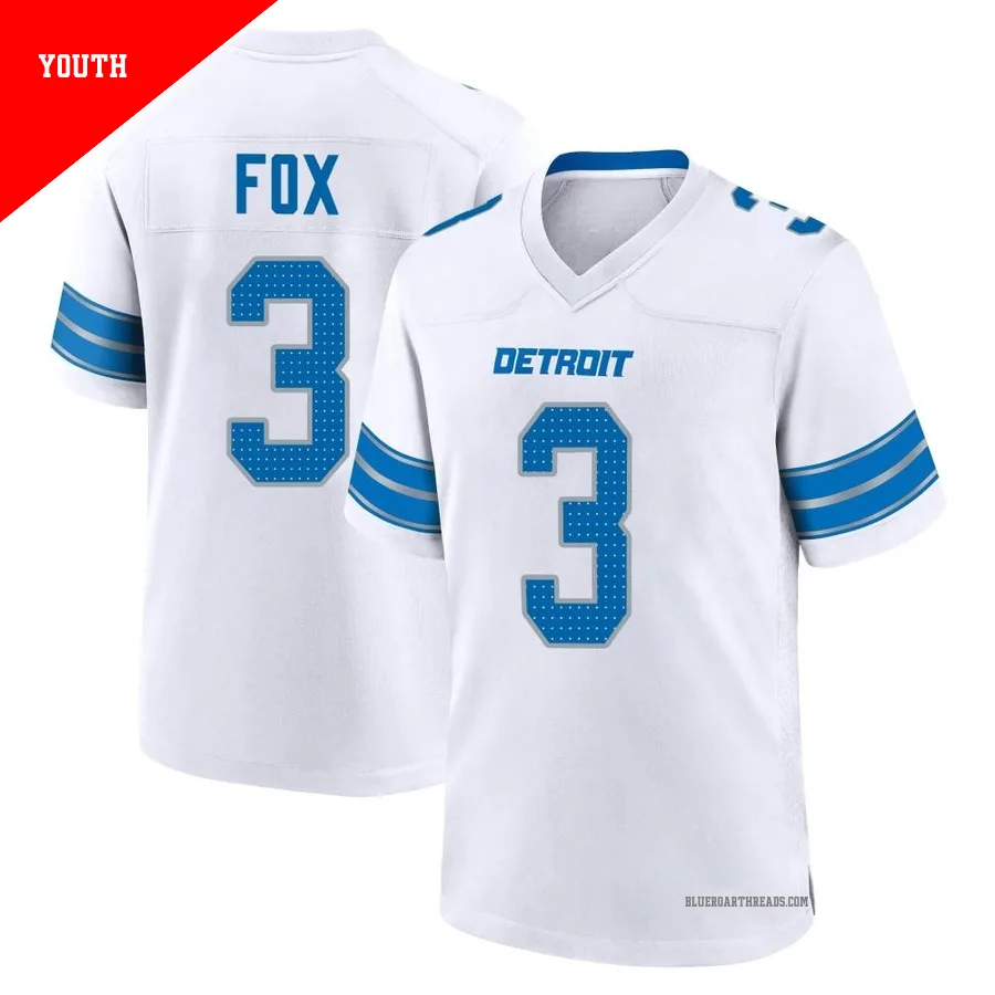 Youth Jack Fox ＃3 Detroit Lions White Game 2nd Jersey