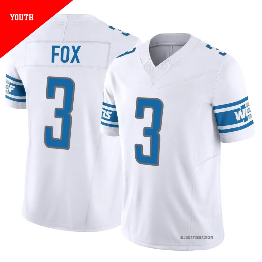 Youth Jack Fox ＃3 Detroit Lions White Limited Vapor F.U.S.E. Jersey
