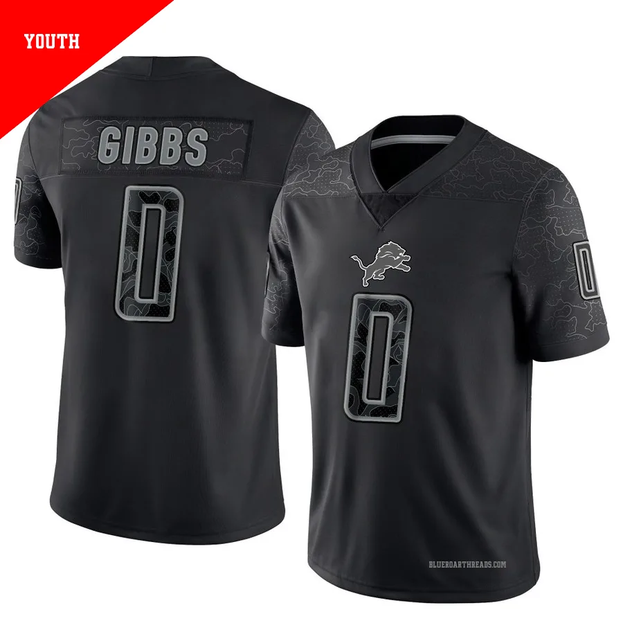 Youth Jahmyr Gibbs ＃0 Detroit Lions Black Limited Reflective Jersey