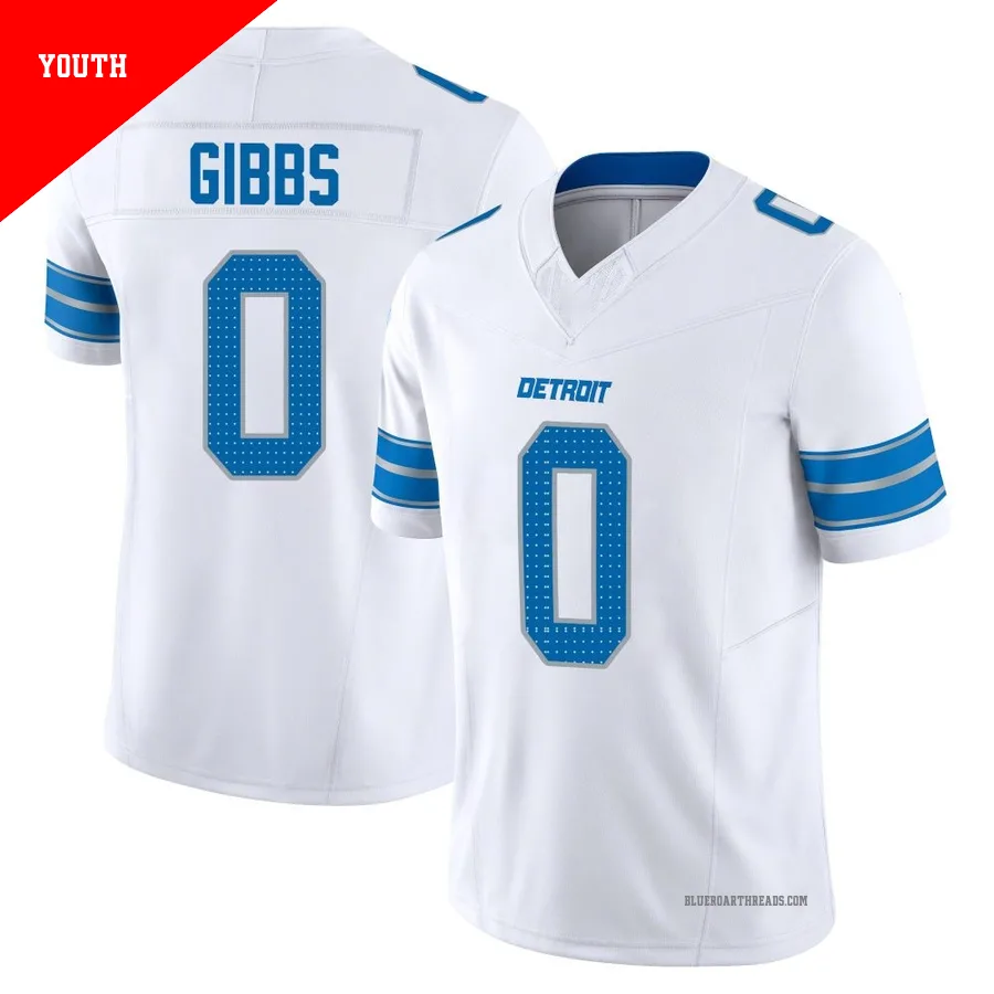 Youth Jahmyr Gibbs ＃0 Detroit Lions White Limited Vapor F.U.S.E. 2nd Jersey