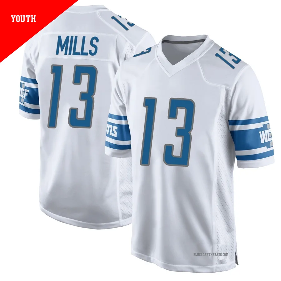 Youth Jalen Mills ＃13 Detroit Lions White Game Jersey