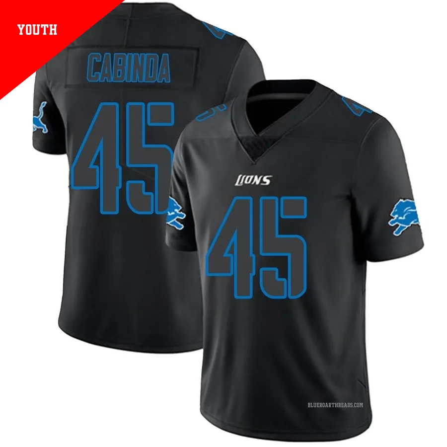 Youth Jason Cabinda ＃45 Detroit Lions Black Impact Limited Jersey