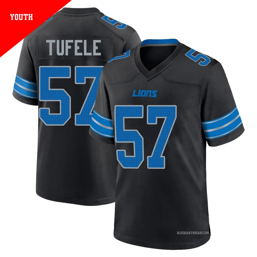 Youth Jay Tufele ＃57 Detroit Lions Black Game Alternate 2nd Jersey