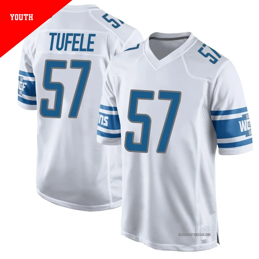 Youth Jay Tufele ＃57 Detroit Lions White Game Jersey