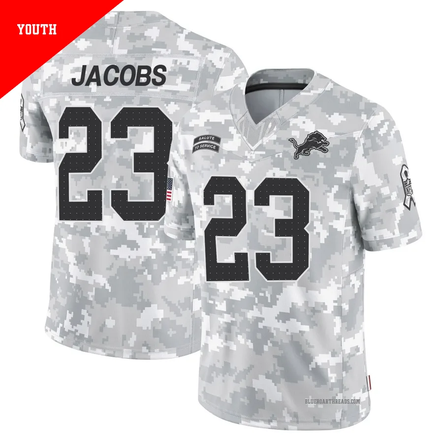 Youth Jerry Jacobs ＃23 Detroit Lions Arctic Camo Limited 2024 Salute to Service Jersey
