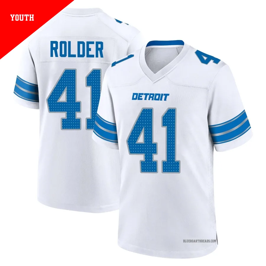 Youth Jimmy Rolder ＃41 Detroit Lions White Game 2nd Jersey