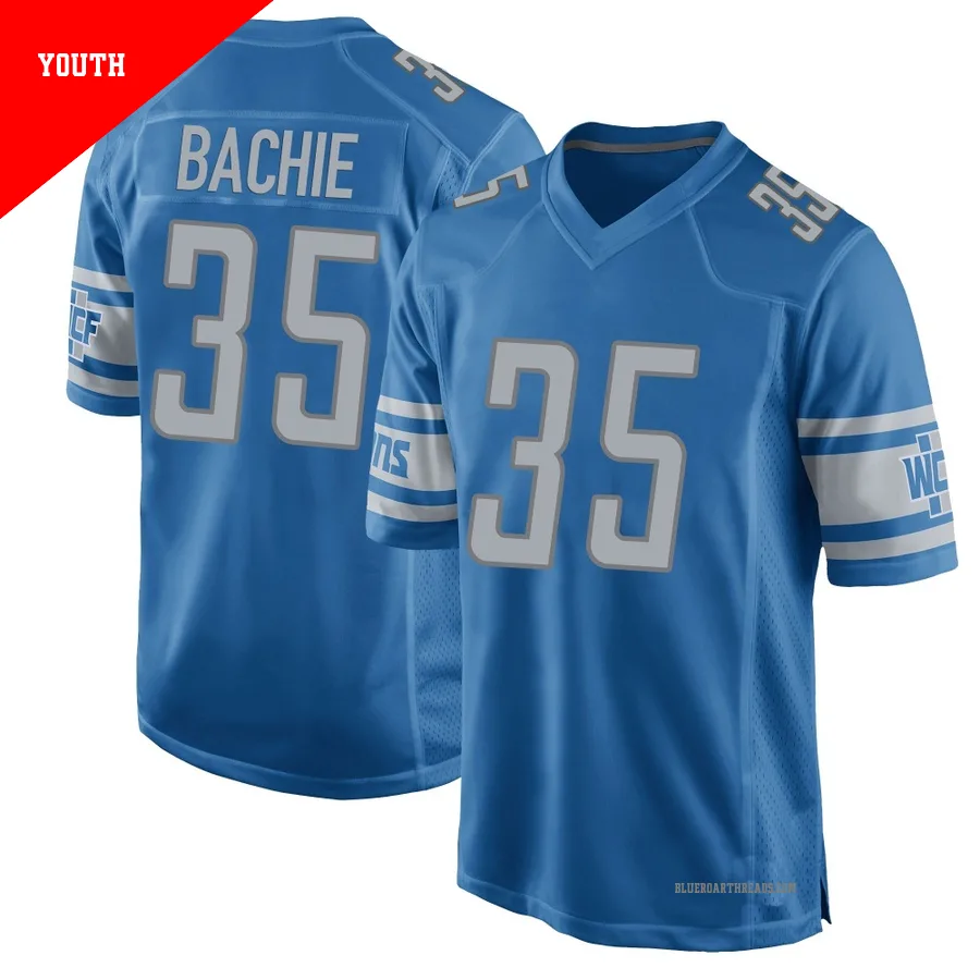Youth Joe Bachie ＃35 Detroit Lions Blue Game Team Color Jersey