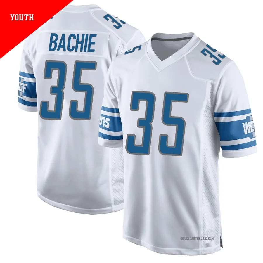 Youth Joe Bachie ＃35 Detroit Lions White Game Jersey