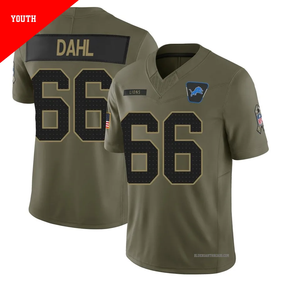 Youth Joe Dahl ＃66 Detroit Lions Olive Limited 2025 Salute to Service Jersey