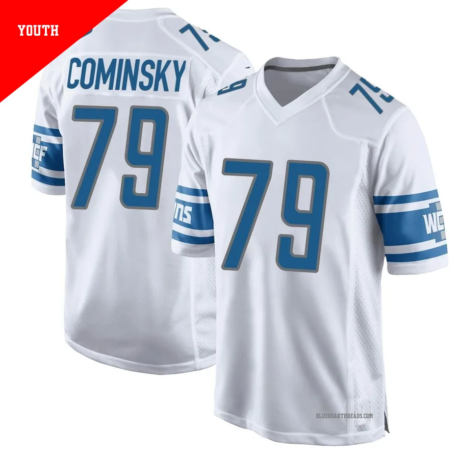Youth John Cominsky ＃79 Detroit Lions White Game Jersey