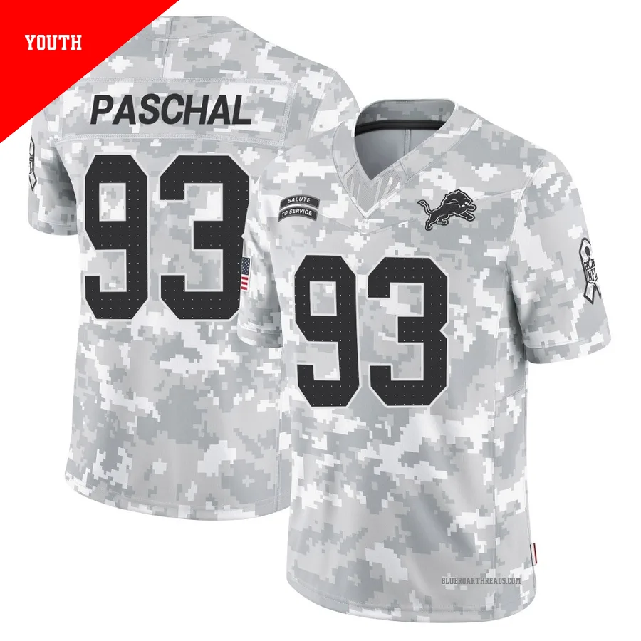 Youth Josh Paschal ＃93 Detroit Lions Arctic Camo Limited 2024 Salute to Service Jersey