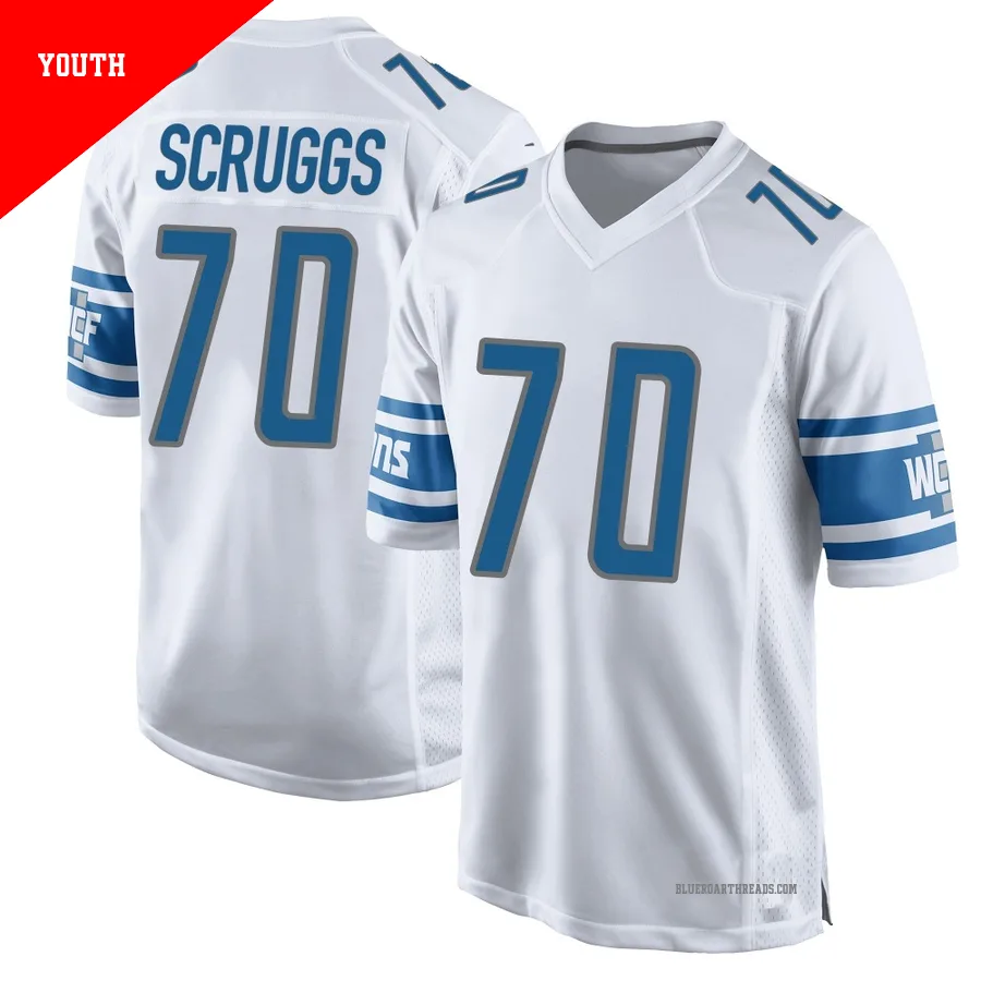 Youth Juice Scruggs ＃70 Detroit Lions White Game Jersey