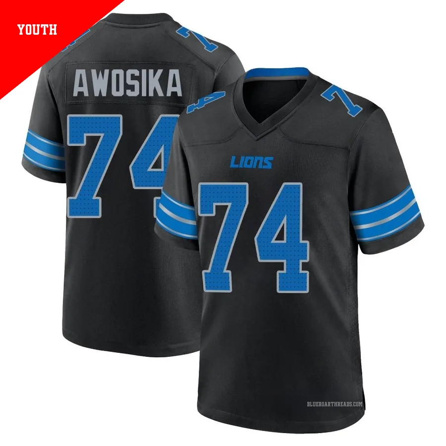Youth Kayode Awosika ＃74 Detroit Lions Black Game Alternate 2nd Jersey