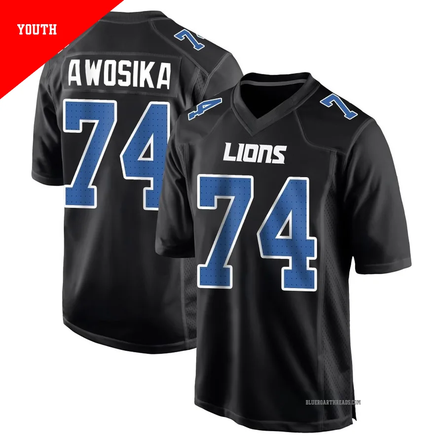 Youth Kayode Awosika ＃74 Detroit Lions Black Game Carbon Fashion Jersey