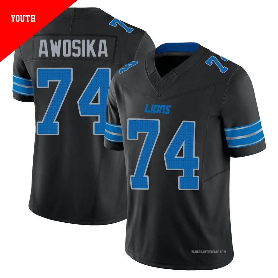 Youth Kayode Awosika ＃74 Detroit Lions Black Limited Alternate Vapor F.U.S.E. 2nd Jersey
