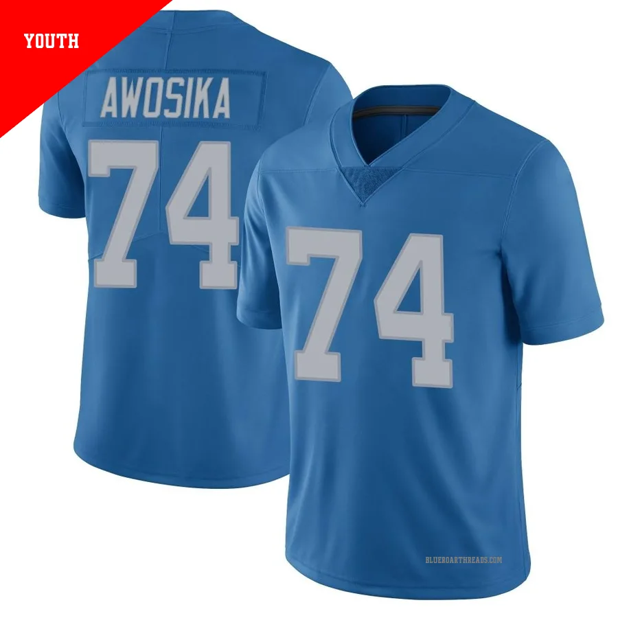 Youth Kayode Awosika ＃74 Detroit Lions Blue Limited Throwback Vapor Untouchable Jersey