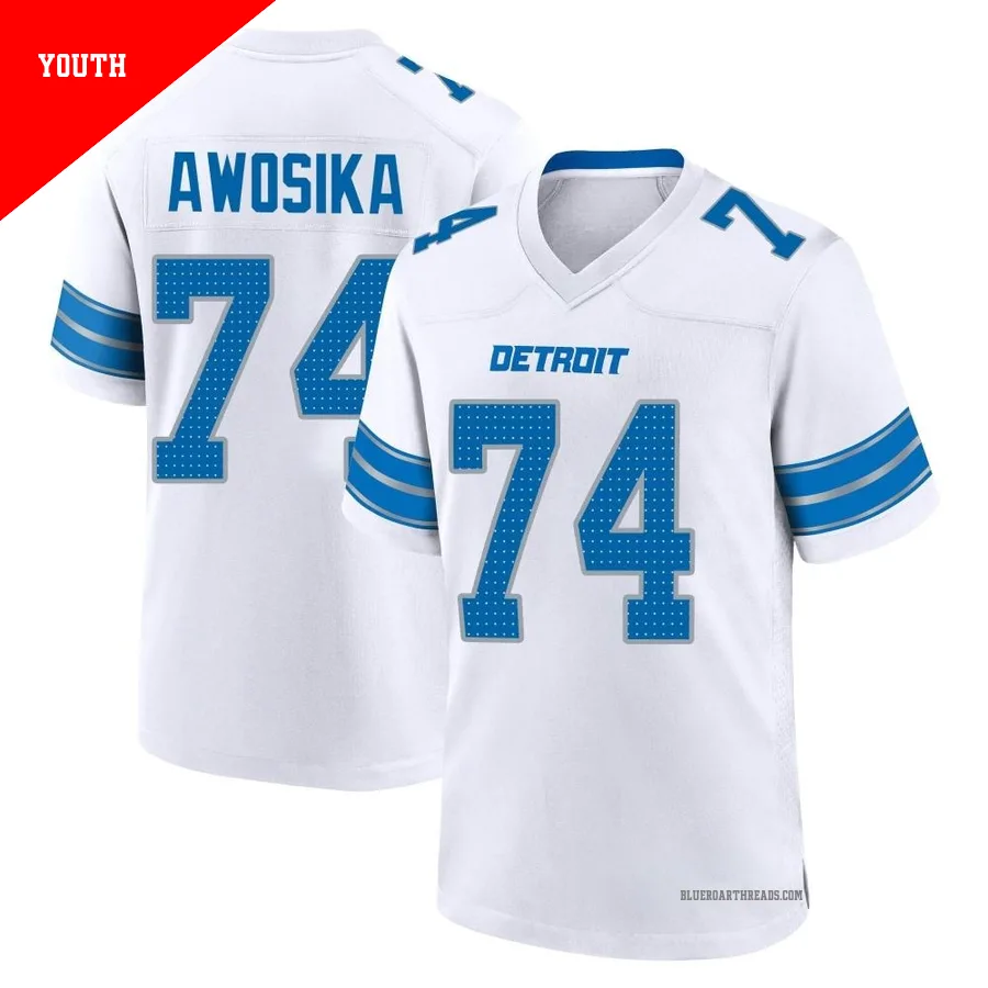 Youth Kayode Awosika ＃74 Detroit Lions White Game 2nd Jersey