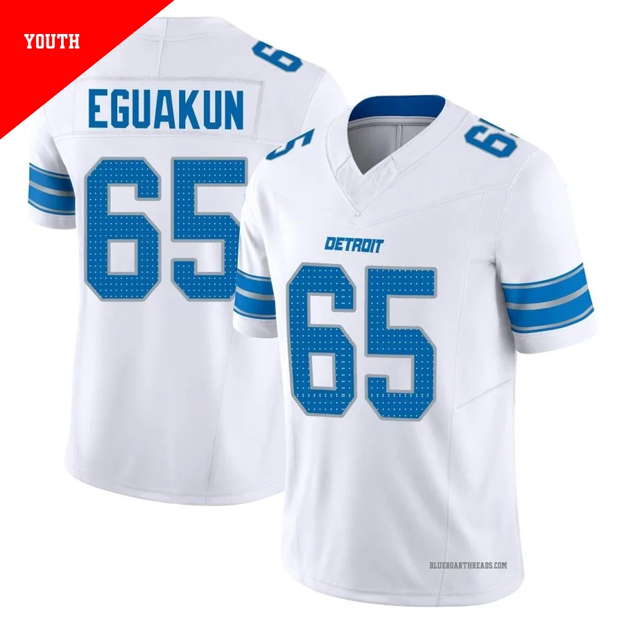 Youth Kingsley Eguakun ＃65 Detroit Lions White Limited Vapor F.U.S.E. 2nd Jersey