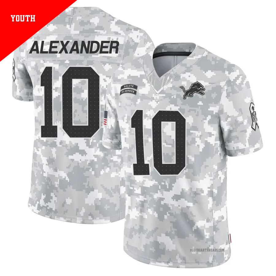 Youth Kwon Alexander ＃10 Detroit Lions Arctic Camo Limited 2024 Salute to Service Jersey