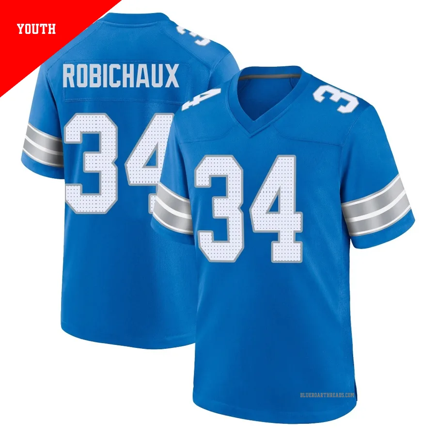 Youth Kye Robichaux ＃34 Detroit Lions Blue Game 2nd Jersey