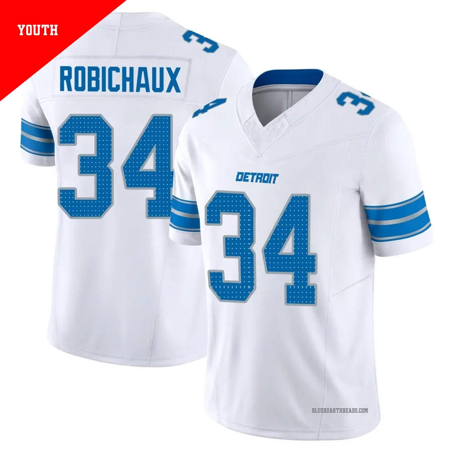 Youth Kye Robichaux ＃34 Detroit Lions White Limited Vapor F.U.S.E. 2nd Jersey