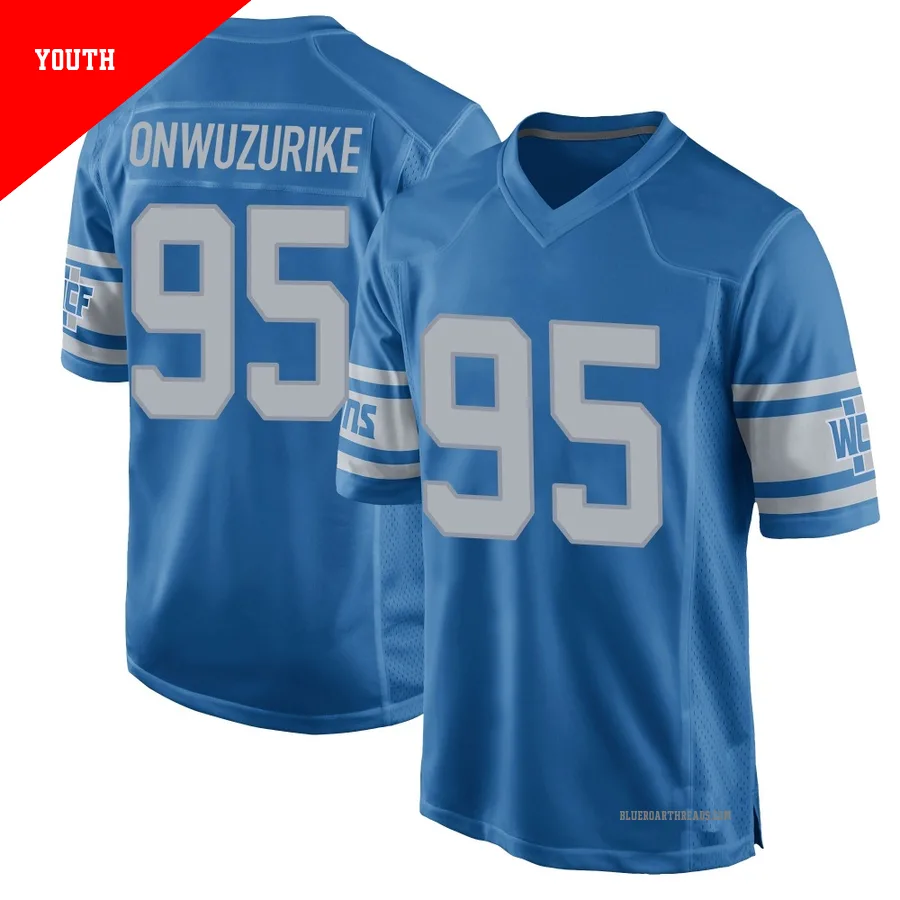 Youth Levi Onwuzurike ＃95 Detroit Lions Blue Game Throwback Vapor Untouchable Jersey
