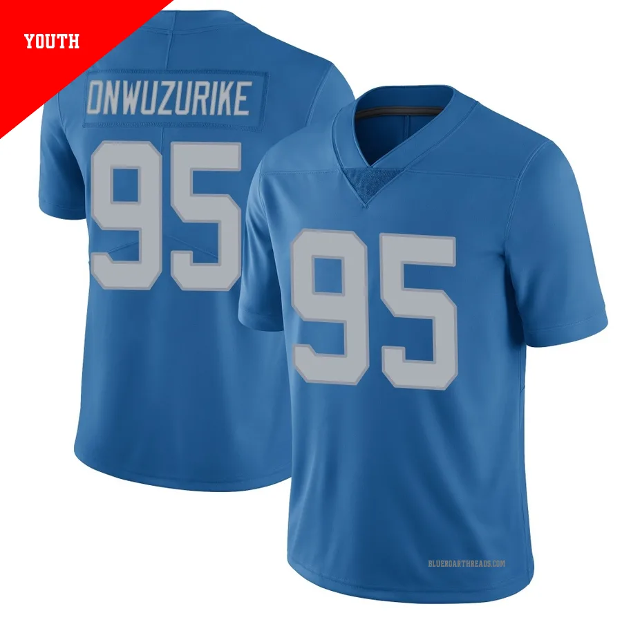 Youth Levi Onwuzurike ＃95 Detroit Lions Blue Limited Throwback Vapor Untouchable Jersey