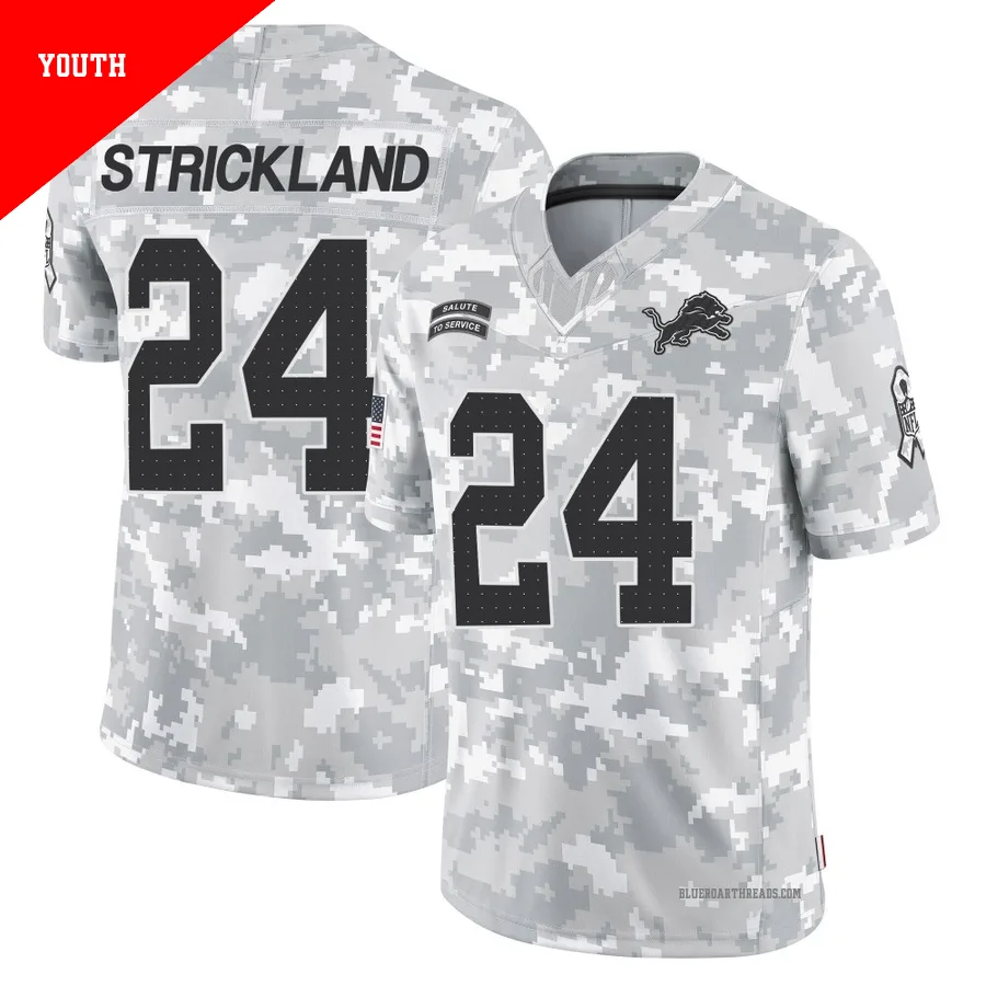 Youth Loren Strickland ＃24 Detroit Lions Arctic Camo Limited 2024 Salute to Service Jersey