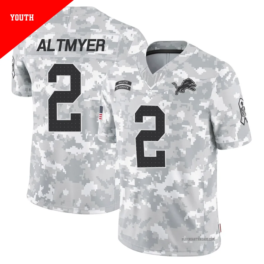 Youth Luke Altmyer ＃2 Detroit Lions Arctic Camo Limited 2024 Salute to Service Jersey
