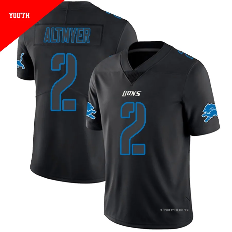 Youth Luke Altmyer ＃2 Detroit Lions Black Impact Limited Jersey