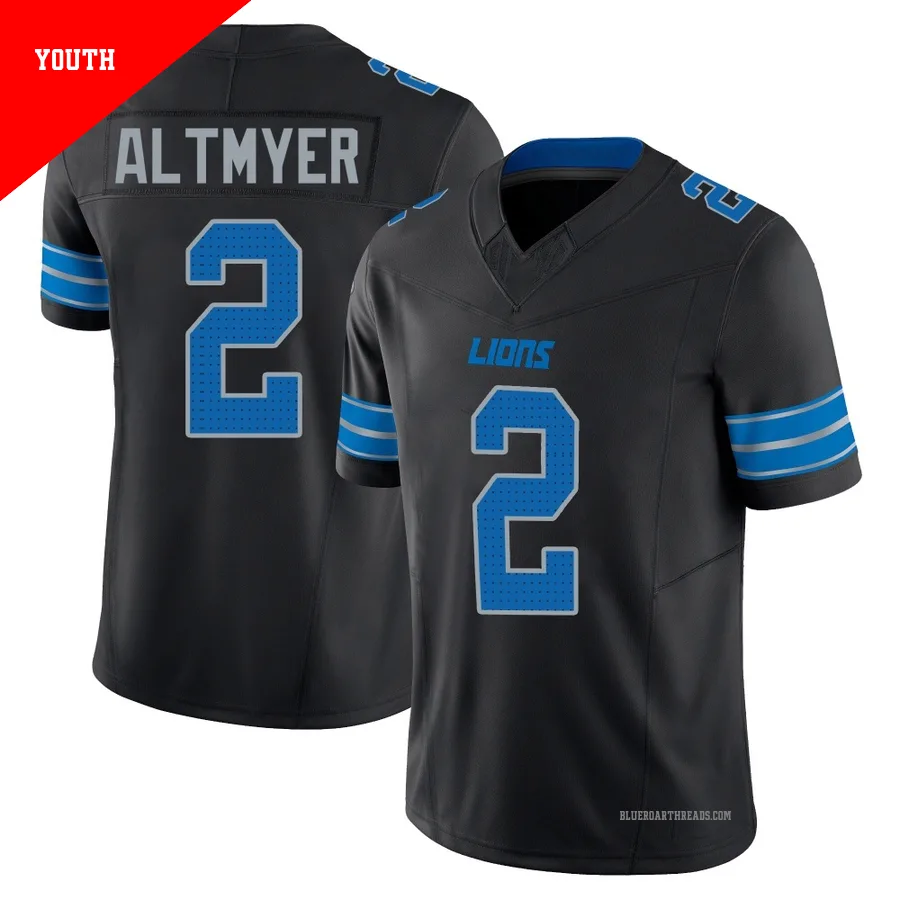 Youth Luke Altmyer ＃2 Detroit Lions Black Limited Alternate Vapor F.U.S.E. 2nd Jersey