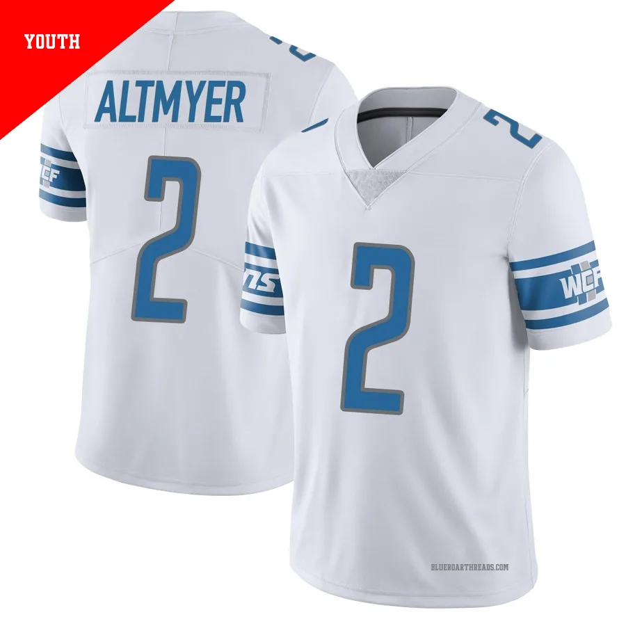 Youth Luke Altmyer ＃2 Detroit Lions White Limited Vapor Untouchable Jersey