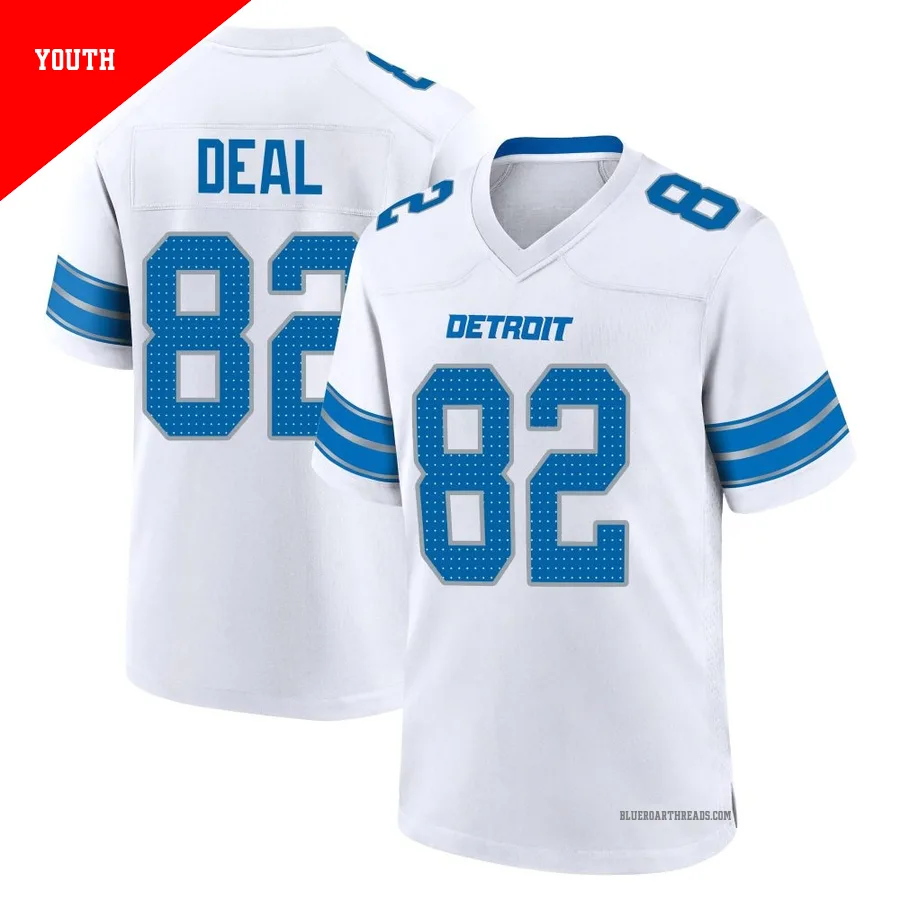 Youth Luke Deal ＃82 Detroit Lions White Game 2nd Jersey