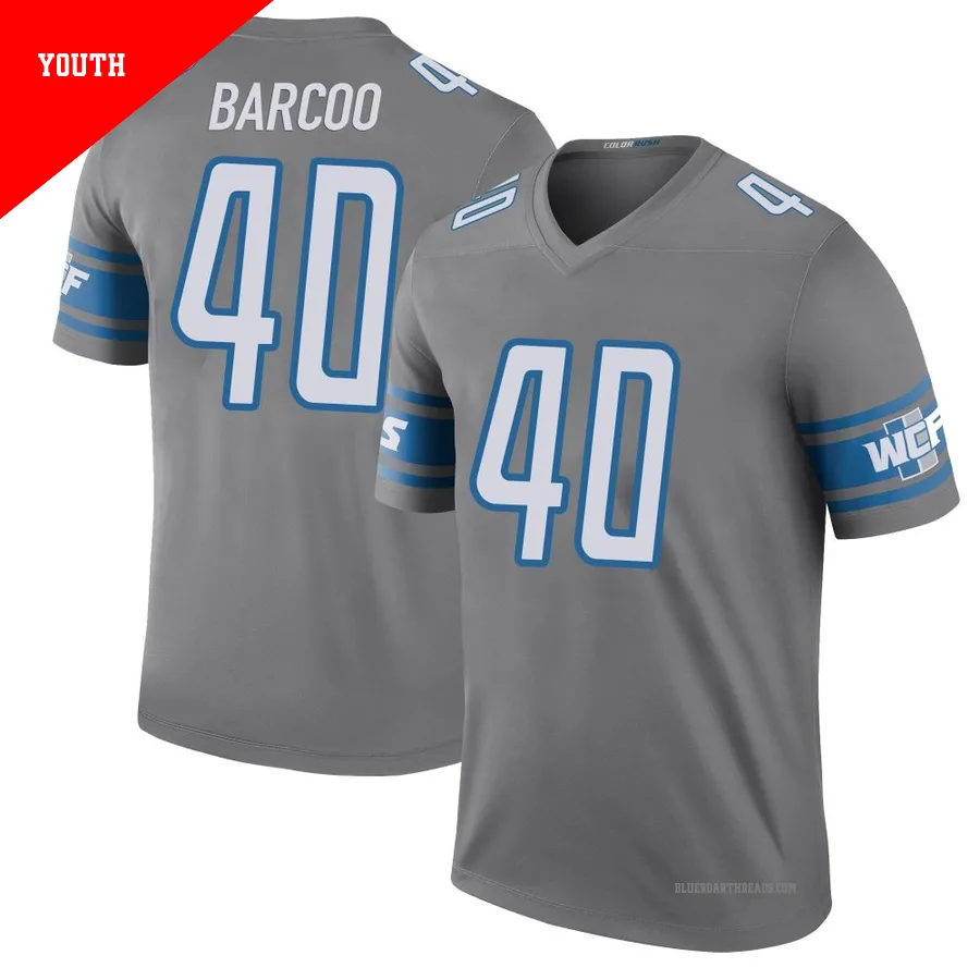 Youth Luq Barcoo ＃40 Detroit Lions Legend Color Rush Steel Jersey