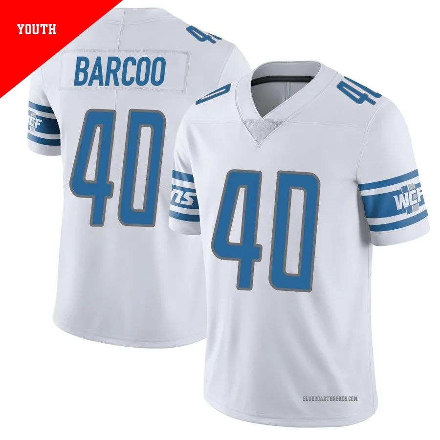 Youth Luq Barcoo ＃40 Detroit Lions White Limited Vapor Untouchable Jersey